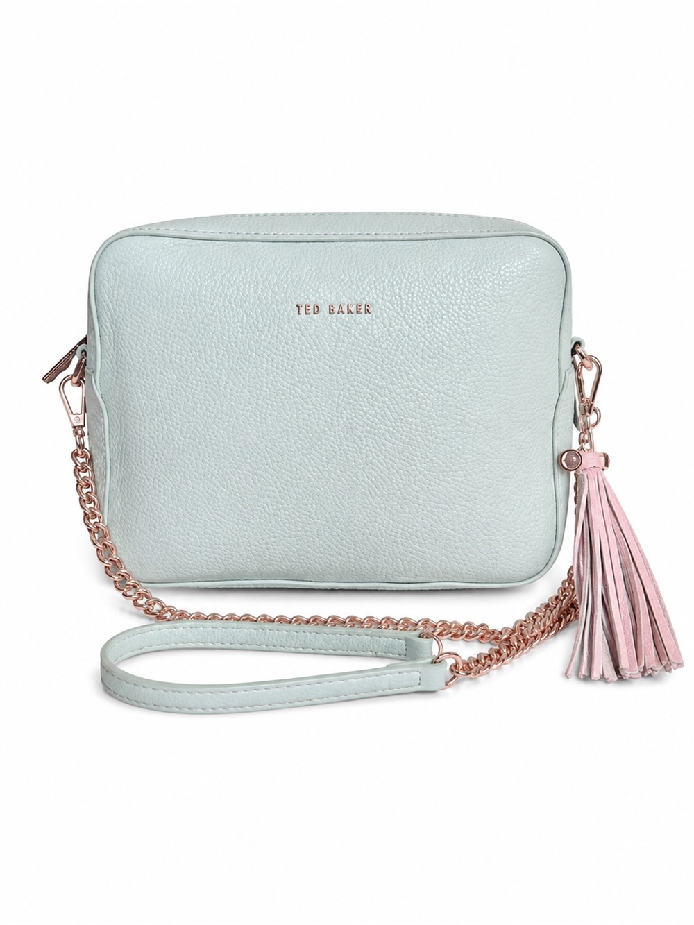 Ted Baker Mint Green Leather Camera Crossbody Rose Gold Tassel Bag